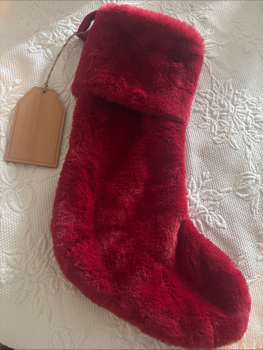 Martha Stewart Plush Red Holiday Stocking with Faux-Fur Cuff